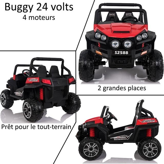 Voiture Electrique Grand 4x4 buggy voiture électrique enfant 2 places pneus EVA 24V Rouge