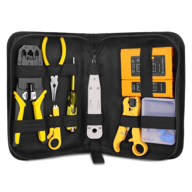 Coffrets outils Generic Kit de réparation RJ45 RJ11 RJ12 Kit de réparation de pince à outils avec testeur de câble Pince à sertir Outil de sertissage Pinc
