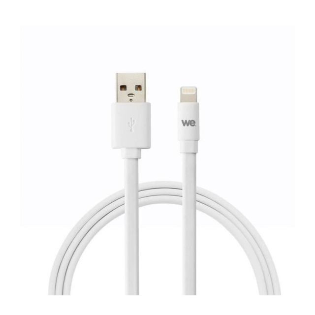 We - WE Câble USB Apple plat - 2 metres - Blanc - Silicone We  - Chargeur Universel