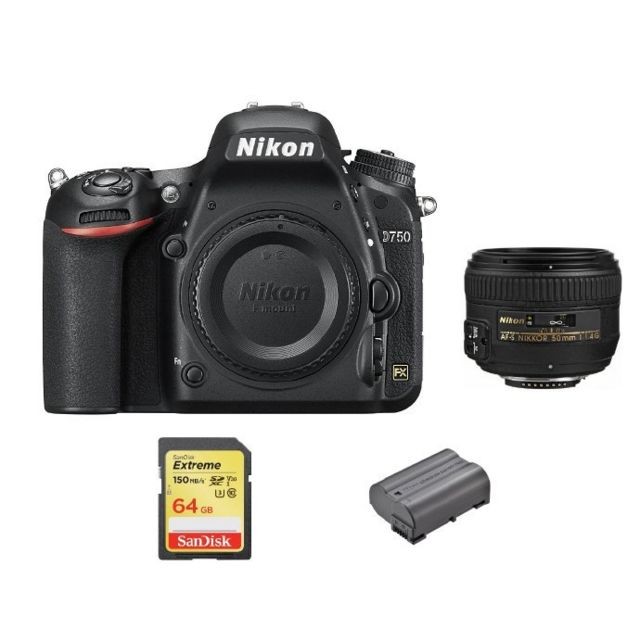 Nikon - NIKON D750 + AF-S 50mm F1.4G + 64GB SD card + EN-EL15B Battery Nikon  - Nikon D750 Reflex Numérique