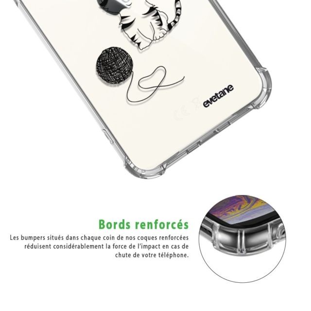 Coque, étui smartphone Coque iPhone 11 anti-choc souple avec angles renforcés transparente Chat et Laine Evetane