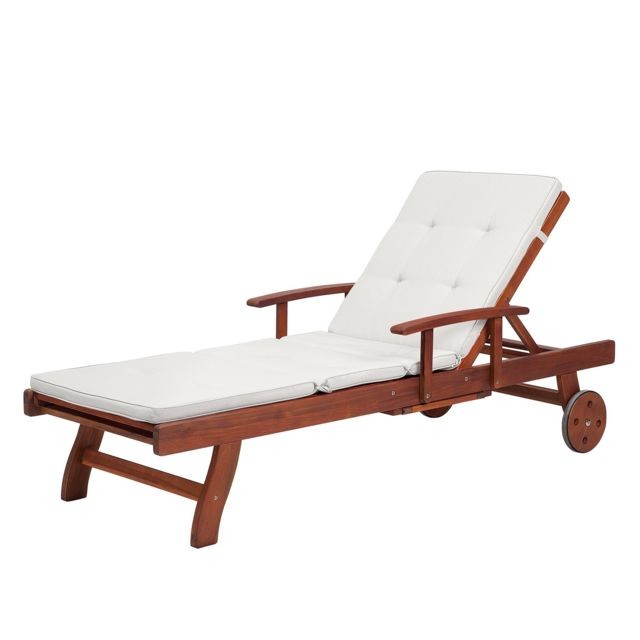 Beliani - Transat en bois - chaise longue inclinable avec coussin blanc cassé - TOSCANA Beliani  - Salon de Jardin Mobilier de jardin