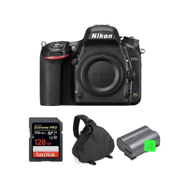 Nikon - NIKON D750 Body + SANDISK Extreme Pro 128GB 170MB/s SDXC + camera Bag + NIKON EN-EL15B Battery * 2 pieces Nikon  - Nikon D750 Reflex Numérique