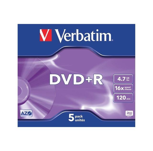 Verbatim - DVD+R 4.7 GO 16X (PAR 5, BOITE) Verbatim  - CD et DVD Vierge Verbatim