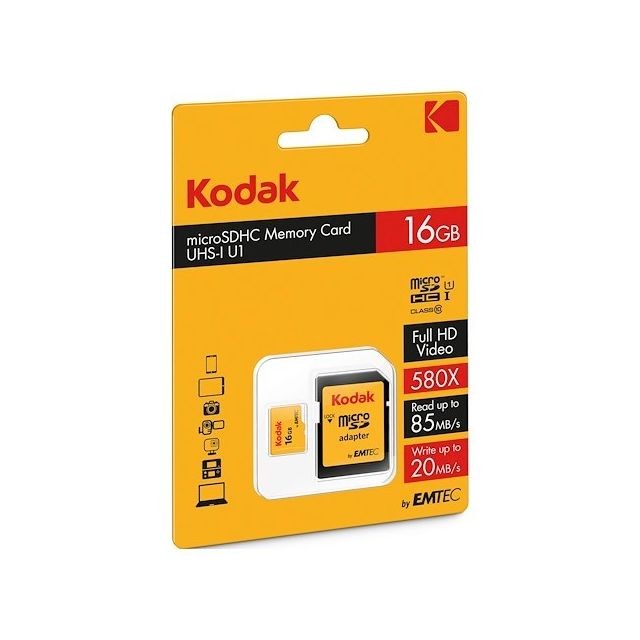 Kodak - KODAK Micro SDXC 16GB Premium : Vitesse et Fiabilité pour un Stockage Exceptionnel - Noir Kodak  - Carte mémoire Kodak