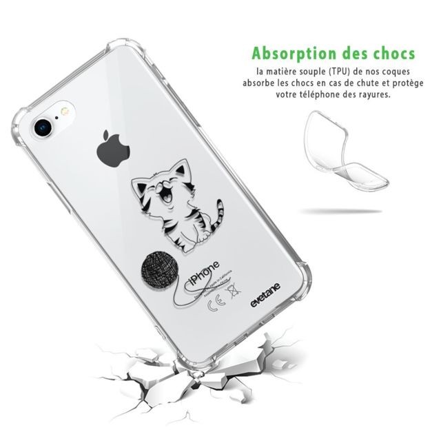 Evetane Coque iPhone 7/8/ iPhone SE 2020 anti-choc souple avec angles renforcés transparente Chat et Laine Evetane