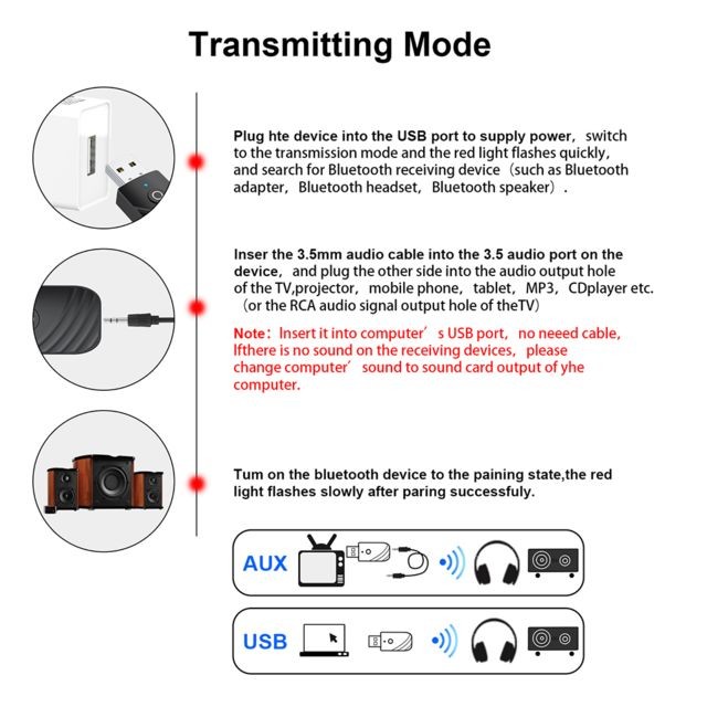marque generique Adaptateur Récepteur émetteur Audio 3 En 1 USB Bluetooth 5.0 Pour Voiture TV PC 3.5mm