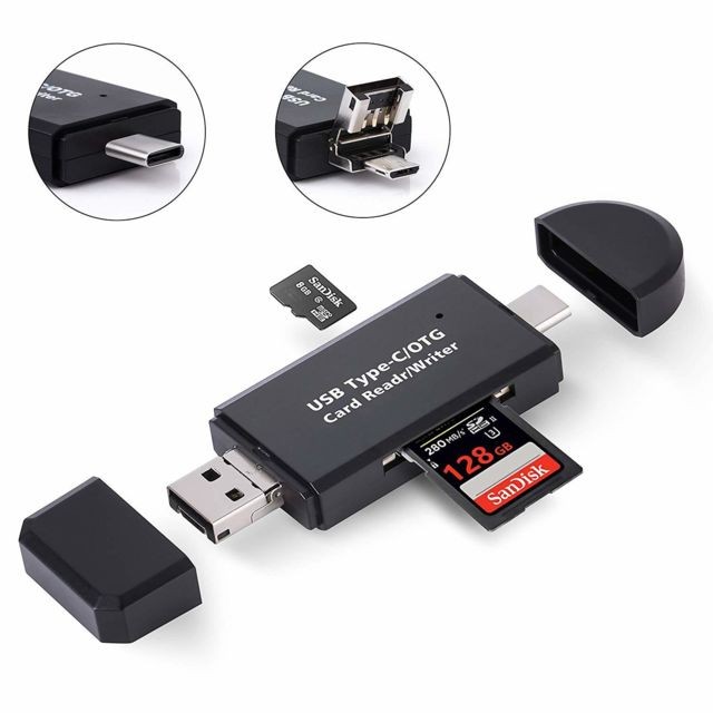 Lecteur carte mémoire View Tek ViewTek RD320 - Lecteur Enregistreur de Carte SD & Micro SD pour Ports USB / Micro USB / USB-C (USB Type-C) / OTG - Lecteur externe 4 en 1 USB2.0 - Pour Téléphone, Ordinateur PC et tablette etc..