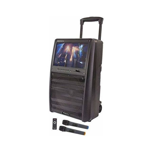 Ibiza - enceinte portable autonome 12"" /30cm avec écran TFT 15 pouce avec fonction BLUETOOTH + 2 micros UHF 800W noir Ibiza  - Ibiza