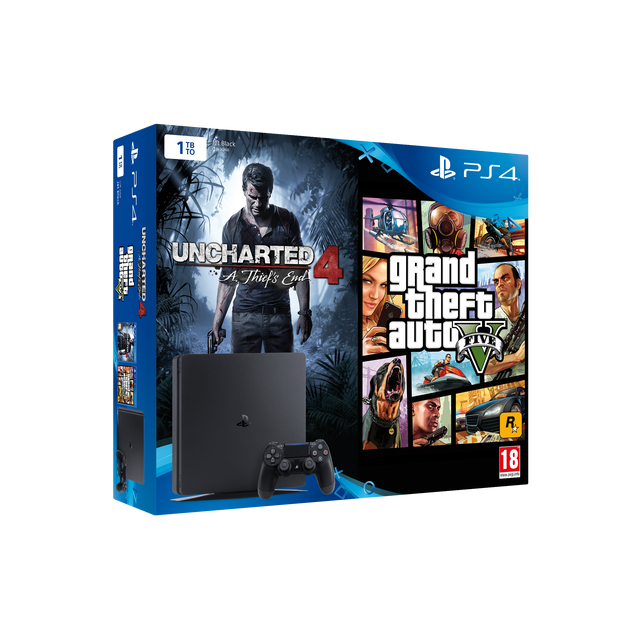 Sony - Pack Nouvelle PS4 1To Black + Uncharted 4 + GTA V Sony  - Console retrogaming