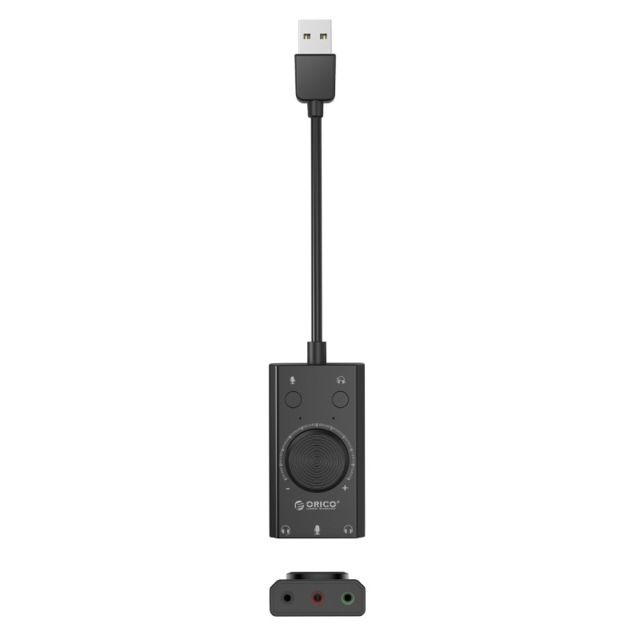 Carte Audio Carte Son USB externe USB multi-fonction SC2 sans pilote, avec 2 x ports pour casque et 1 x port pour microphone réglage du volume (Noir)