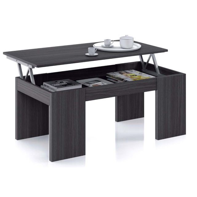Pegane - Table Basse à Plateau Relevable coloris gris cendre - Dim : 100 x 50 x 42 cm -PEGANE- Pegane  - Table basse plateau relevable