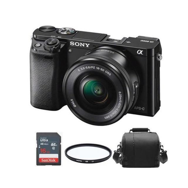 Sony - SONY A6000 Black KIT SEL 16-50MM F3.5-5.6 OSS Black + Camera Bag + 16gb SD card + HOYA UX UV 40.5mm Filter Sony  - Reflex Numérique Sony