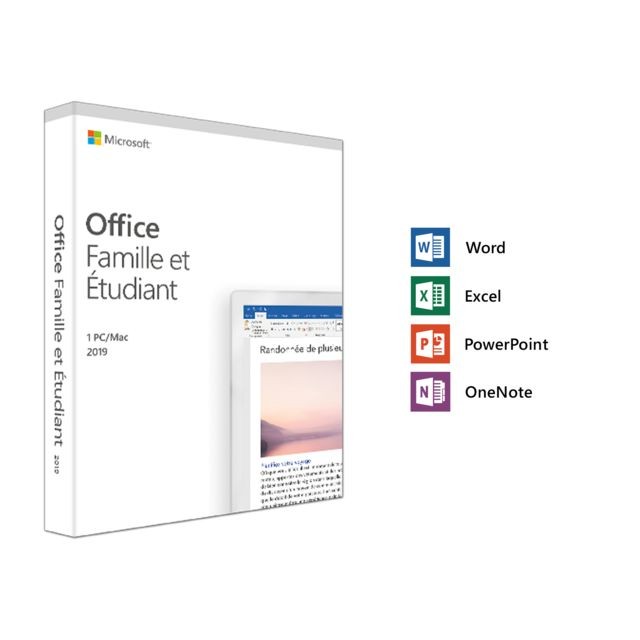 Microsoft - Office Famille et Etudiant 2019 1 poste PC / MAC Microsoft  - Logiciel word excel powerpoint
