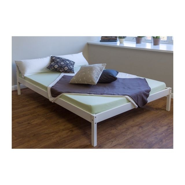 Homestyle4U - Lit en bois massif lit lit de 200 x 140 blanc nouvelle a lattes cadre Homestyle4U  - Homestyle4U