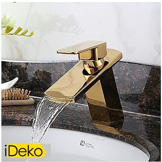 Ideko - iDeko® Robinet Mitigeur lavabo cascade antiqueti-pvd un trou mitigeur en laiton massif lavabo robinet Ideko  - Lavabo Ideko