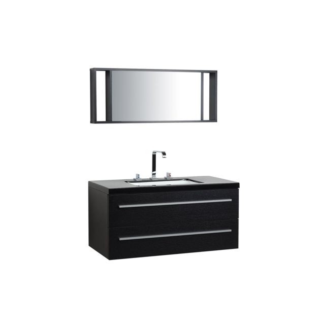 Beliani - Meuble vasque à tiroirs noir miroir inclus noir ALMERIA Beliani  - Colonne de salle de bain Noir brillant