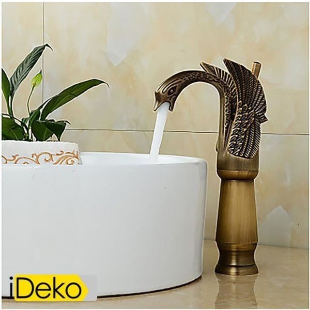 Ideko - iDeko® Robinet Mitigeur robinet salle de bains fini laiton antique Little Swan grande salle de bains robinet d'évier Ideko  - Lavabo Ideko