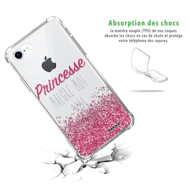 Evetane Coque iPhone 7/8/ iPhone SE 2020 anti-choc souple avec angles renforcés transparente Princesse Malgré Moi Evetane