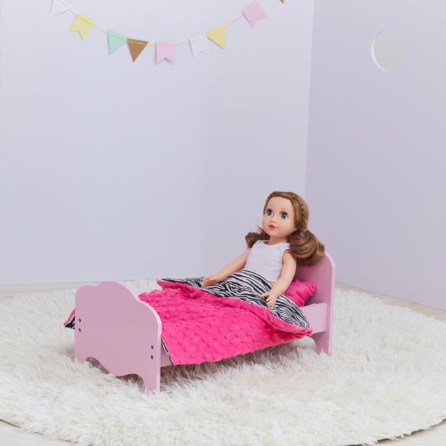 Maisons de poupées Olivia'S Little World Petite Princesse - Lit simple de poupée de 45 cm rose et linge Zèbre TD-11929-1E
