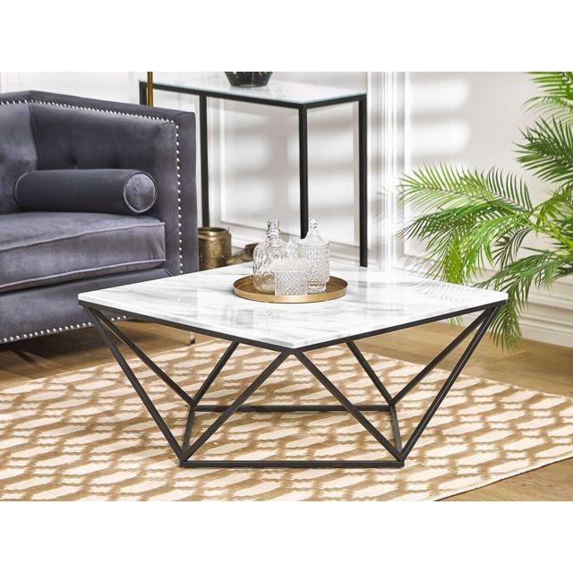 Beliani - Table basse effet marbre beige avec pieds noirs MALIBU Beliani  - Tables d'appoint