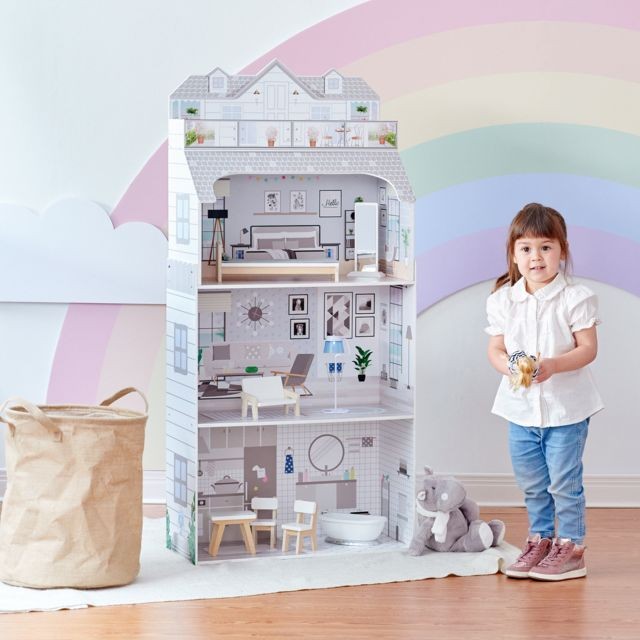 Teamson Kids - Maison de poupée fille enfant en bois grise 3 étages accessoires meubles inclus jouet Teamson Kids TD-11683D Teamson Kids  - Teamson Kids