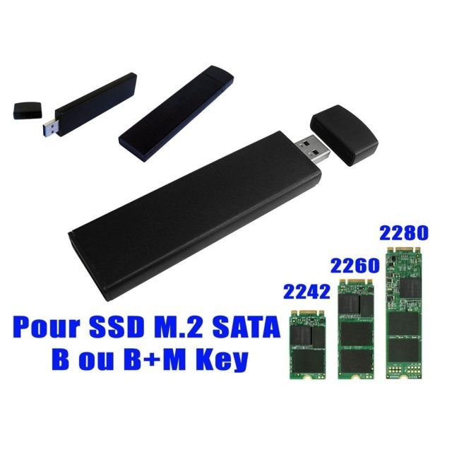 Accessoires SSD Kalea-Informatique Adaptateur M2 2242 2260 2280 vers USB 3.0 Format clé USB - Boitage métal noir Format clé USB - Boitage métal noir