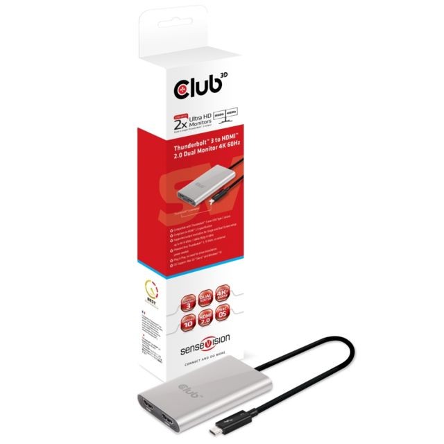 Club 3D - CLUB3D Thunderbolt 3 to Dual HDMI 2.0 Adapter Club 3D  - Câble et Connectique Club 3D
