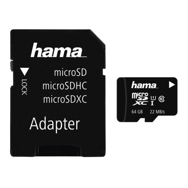 Hama - Hama Carte mémoire microSDXC 64GB Classe 10 UHS-I + Adaptateur/Mobile Hama  - Carte SD Hama