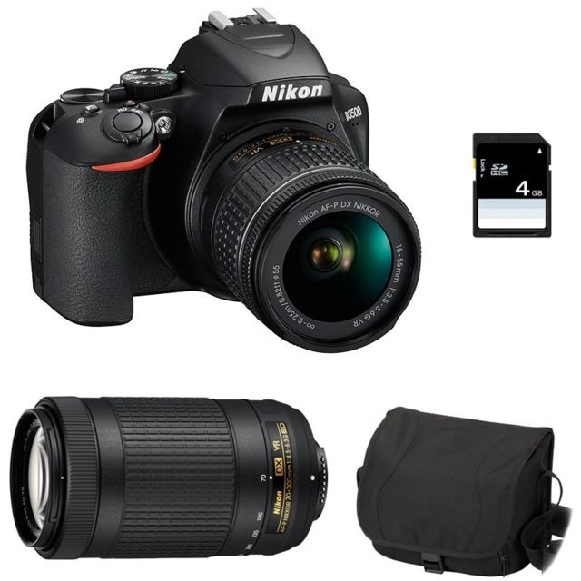 Reflex Grand Public Nikon PACK NIKON D3500 + 18-55 VR + 70-300 AF-P VR + Sac + SD 4Go