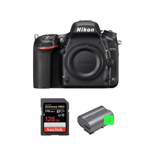 Nikon - NIKON D750 Body + SANDISK Extreme Pro 128GB 170MB/s SDXC + NIKON EN-EL15B Battery * 2 pieces Nikon  - Nikon D750 Reflex Numérique