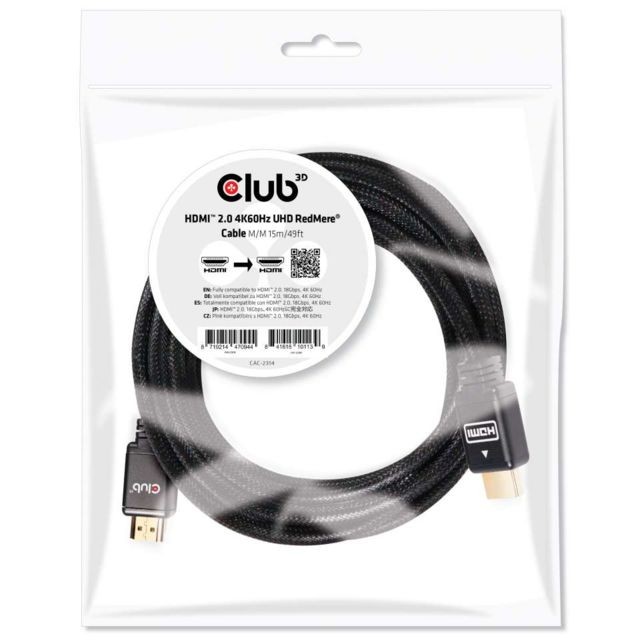 Club 3D - CLUB3D HDMI 2.0 4K60Hz RedMere cable 15m/49.2ft Club 3D  - Câble et Connectique Club 3D