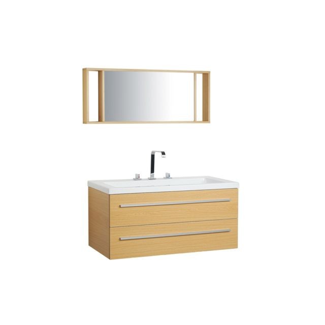 Beliani - Meuble vasque à tiroirs beige avec miroir ALMERIA Beliani  - Colonne de salle de bain Beliani
