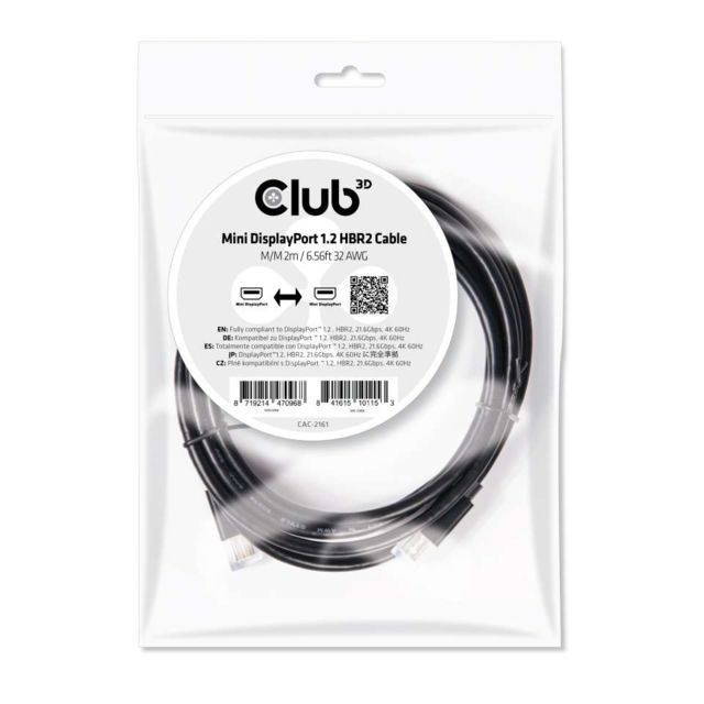 Club 3D - CLUB3D Mini DisplayPort 1.2 HBR2 Cable M/M 2m/6.56ft 4K60Hz Club 3D  - Câble et Connectique Club 3D