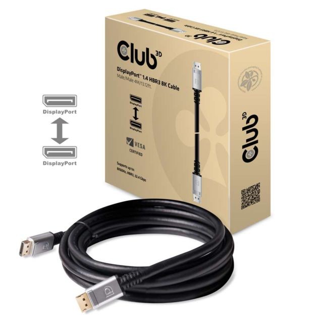 Club 3D - CLUB3D DisplayPort 1.4 HBR3 8K Cable M/M 4m /13.12ft Club 3D  - Câble et Connectique Club 3D
