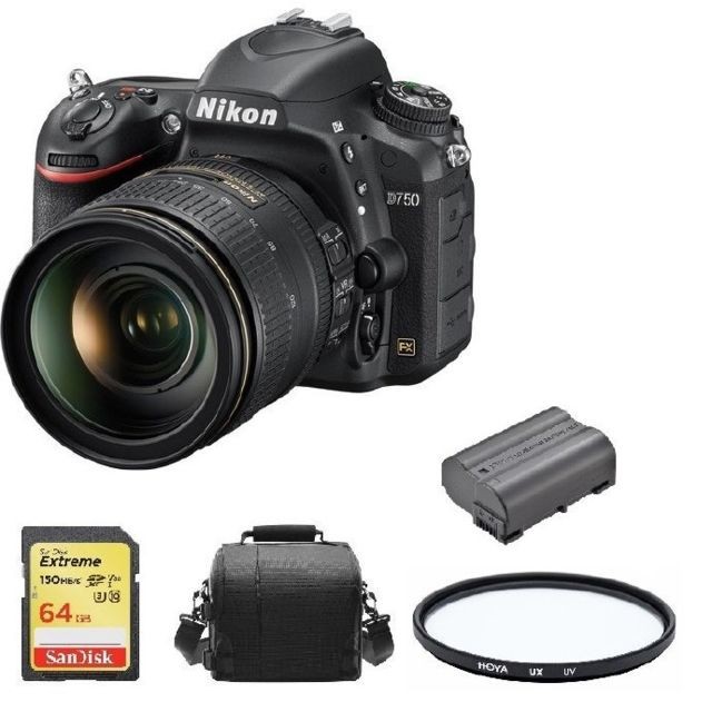 Nikon - NIKON D750 KIT AF-S 24-120MM F4G ED VR + 64GB SD card + camera Bag + EN-EL15B Battery + HOYA UX UV 77mm Filter Nikon  - Nikon D750 Reflex Numérique