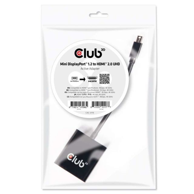 Club 3D - CLUB3D Mini DisplayPort 1.2 to HDMI 2.0 UHD Active Adapter Club 3D  - Club 3D