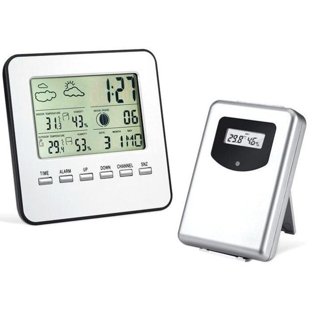 Météo connectée marque generique Station Météo Sans Fil Thermomètre Intérieur Hygromètre Horloge Réveil