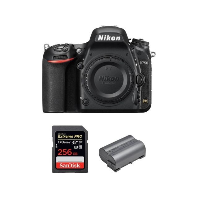 Nikon - NIKON D750 Body + SANDISK Extreme Pro 256GB 170MB/s SDXC + NIKON EN-EL15B Battery Nikon  - Nikon D750 Reflex Numérique