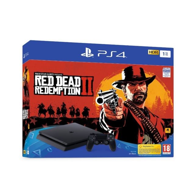Console PS4 Sony PS4 SLIM 1 To châssis E Black + Red Dead Redemption 2 - Standard Edition