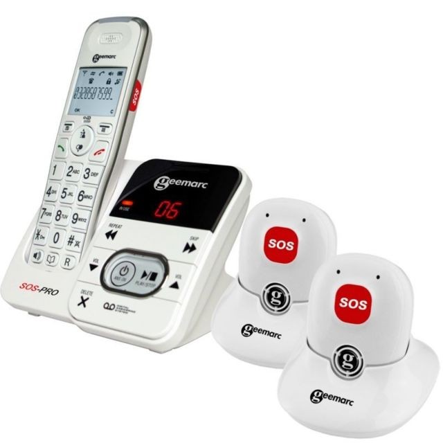 Téléphone mobile Geemarc Amplidect 295 SOS Pro Téléphone Senior Sans Fil, avec Pendentif Additionnel
