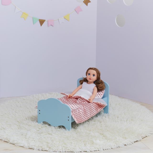 Maisons de poupées Olivia'S Little World Petite Princesse - Lit simple de poupée de 45 cm bleu et linge Pois TD-11929-1K