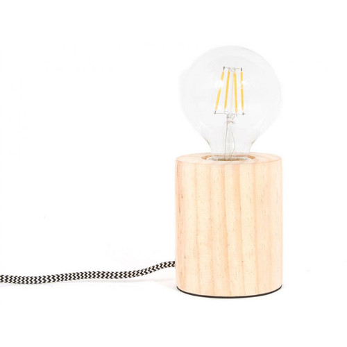 3S. x Home - Lampe à Poser Cylindre en Bois Câble Gris et Blanc ZEZE - Lampes à poser