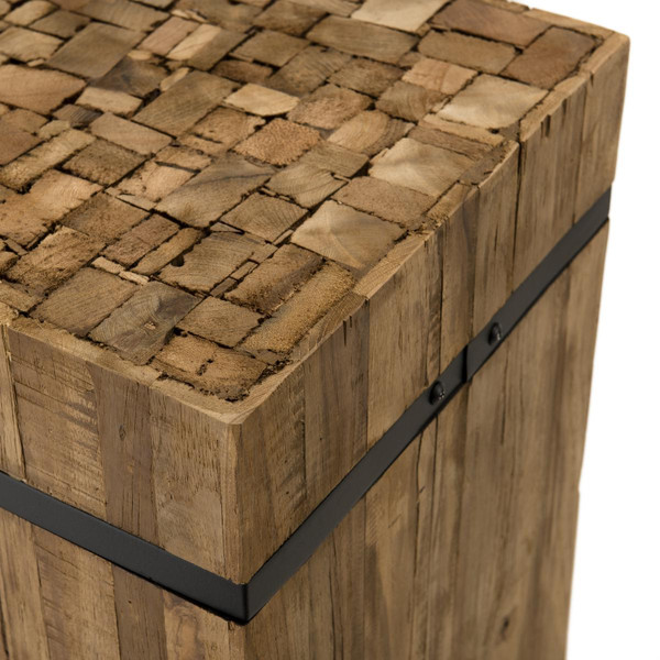 MACABANE Table d'appoint carrée "L" bois Teck recyclé cerclée métal Fili