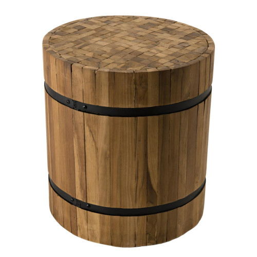 MACABANE - Table d'appoint ronde 40x40cm bois Teck recyclé cerclée métal Meli - Tables d'appoint