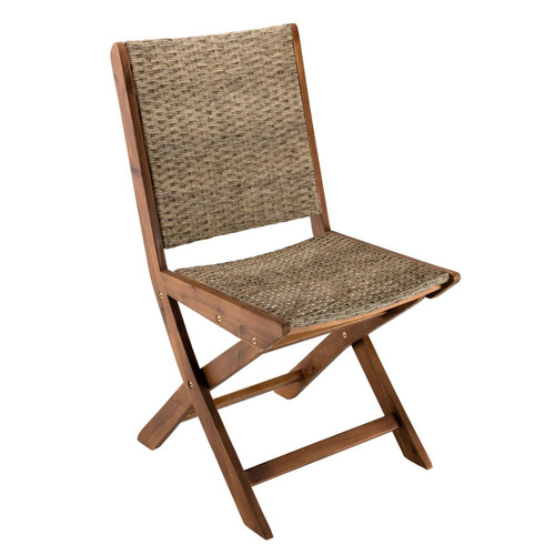 MACABANE - Lot de 2 chaises pliantes bois Acacia et rotin synthétique - Chaises de jardin