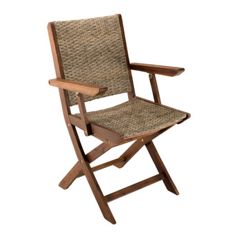 MACABANE - Lot de 2 fauteuils pliants bois Acacia et rotin synthétique
