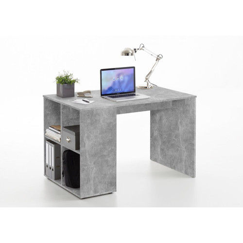 3S. x Home - Bureau avec étagère gris béton LAKO - Maison