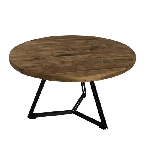 MACABANE - Table basse ronde bois pieds noirs 75 x 75 cm - SIANA - Tables ronde
