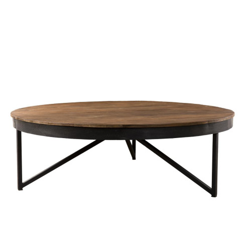 MACABANE -Table basse ronde bois de  Teck recyclé pieds métal - SIANA MACABANE  - Tables basses
